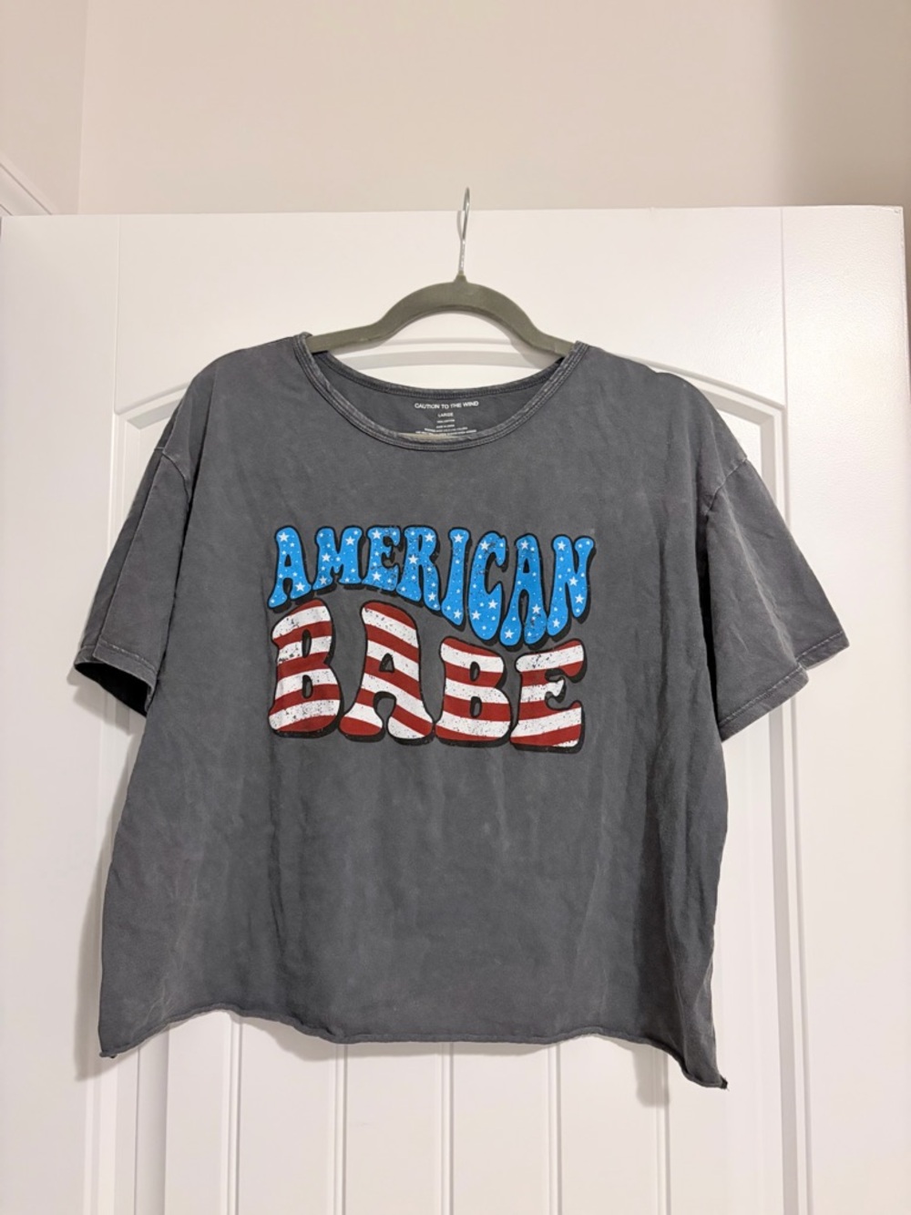 Caution to the Wind “American Babe” Gray Graphic Tee
